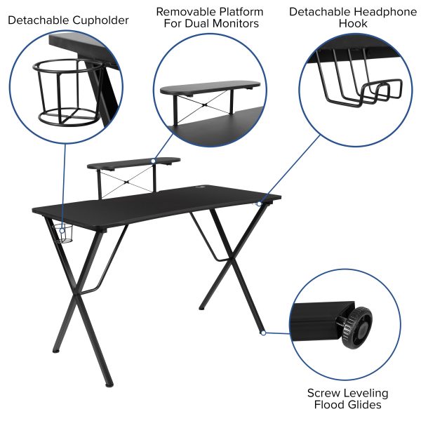 BlackArc Gaming Desk & Chair Set - Cup Holder, Headphone Hook, and Monitor Stand