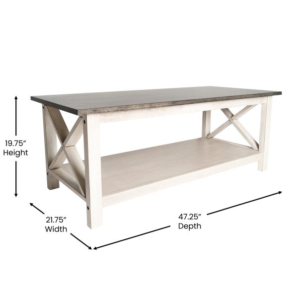 Mitchell Solid Wood Farmhouse Style Coffee Table with Storage Shelf